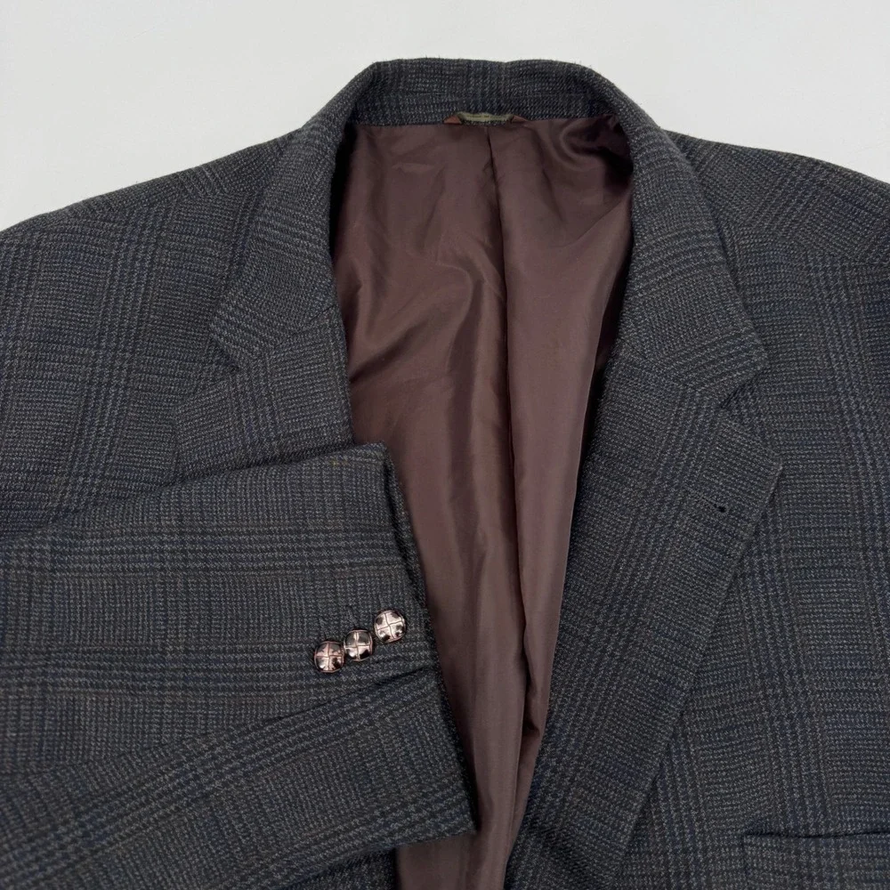 Oak Hill Mens Gray Glen Check Plaid 58L Two Button Blazer Sport Coat Jacket
